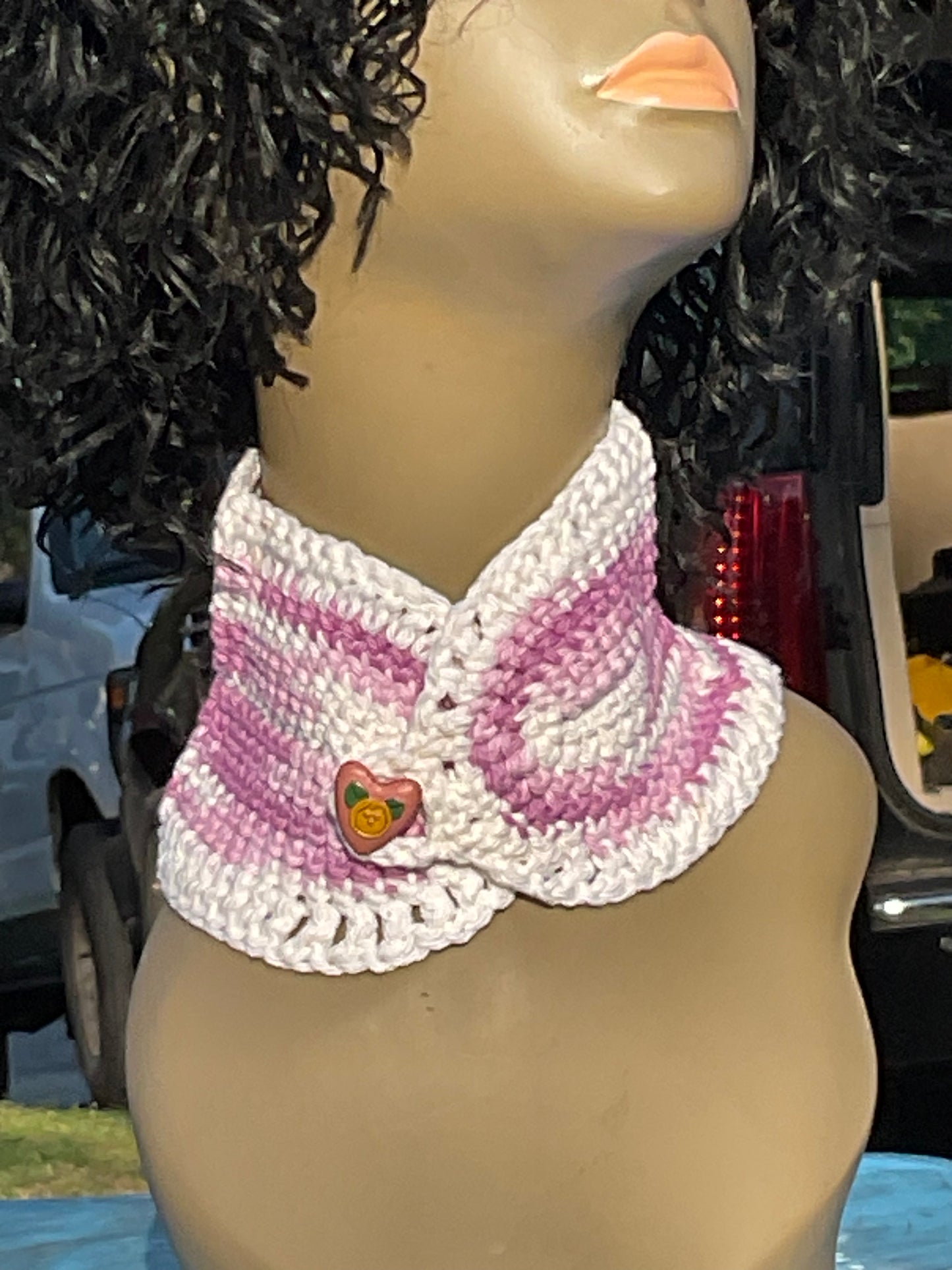 Crochet Super Soft Neck Warmer Multi Pink, White, Purple, Flower button