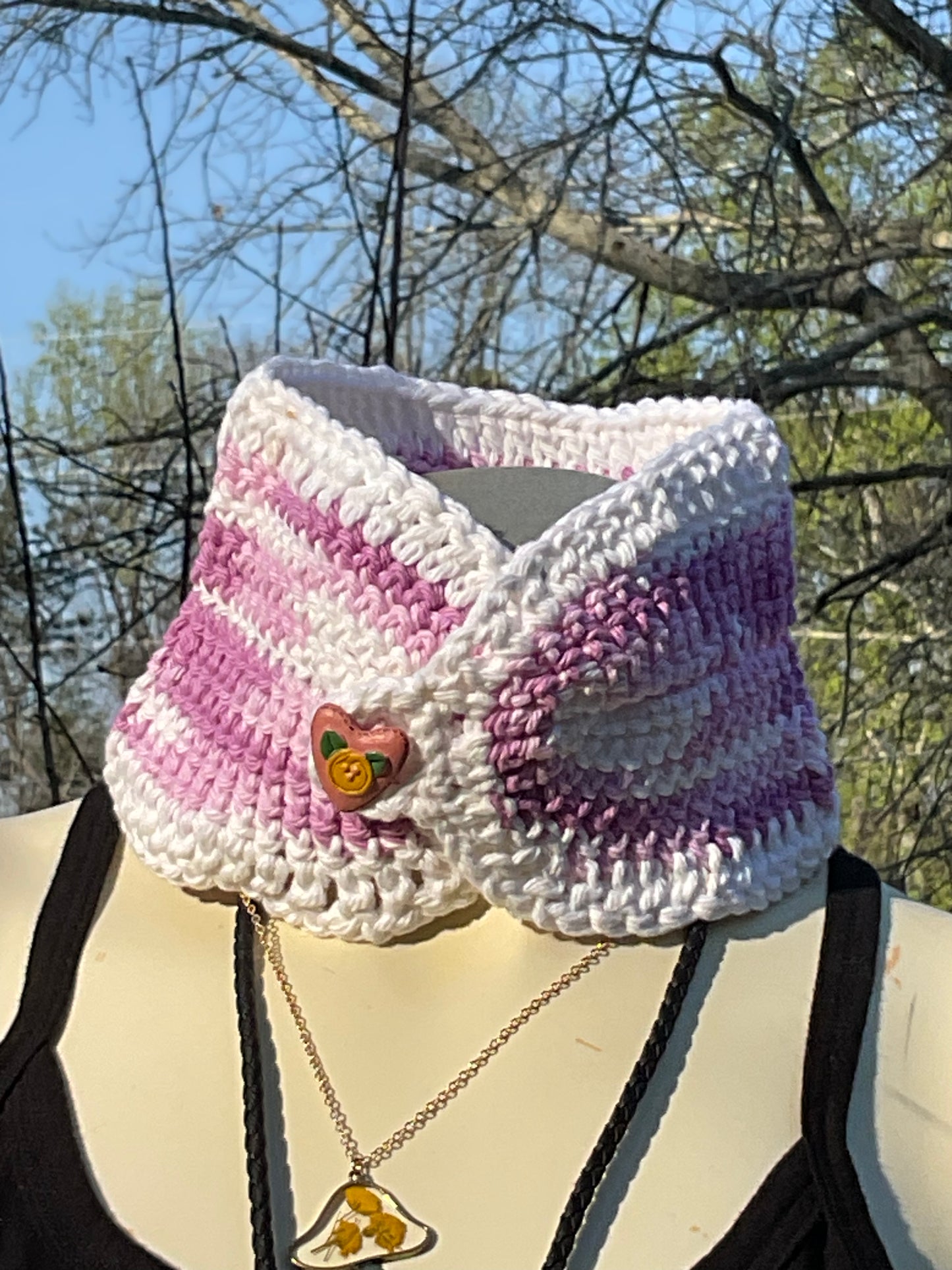 Crochet Super Soft Neck Warmer Multi Pink, White, Purple, Flower button