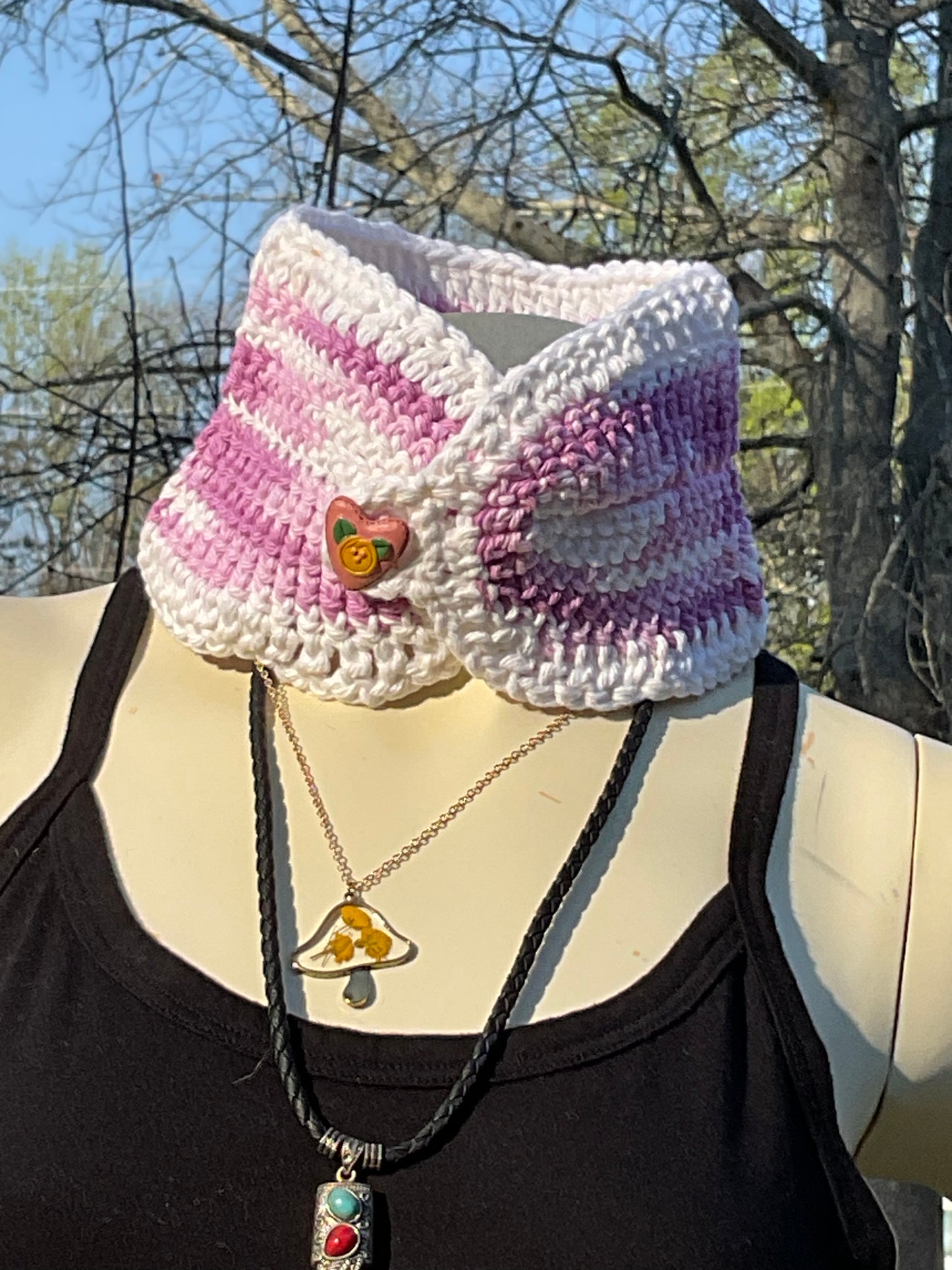 Crochet Super Soft Neck Warmer Multi Pink, White, Purple, Flower button