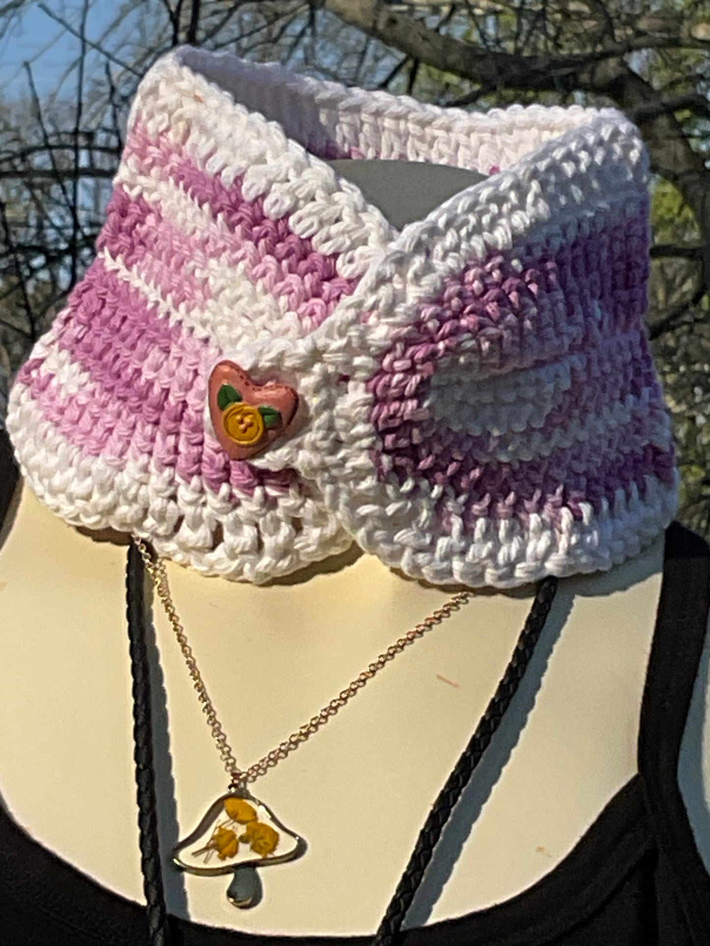 Crochet Super Soft Neck Warmer Multi Pink, White, Purple, Flower button