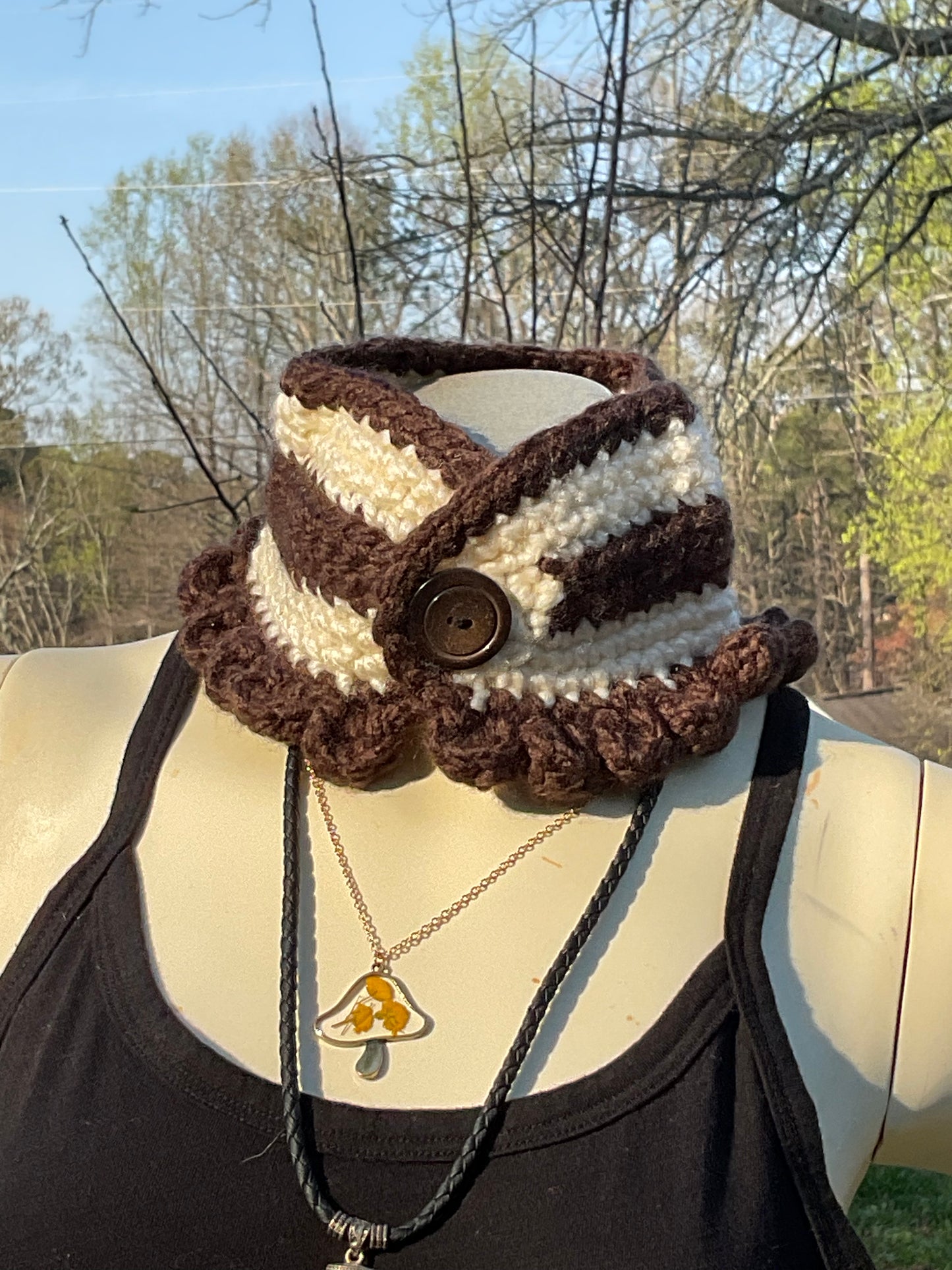 Crochet Super Soft Neck Warmer Brown and Aran Cream