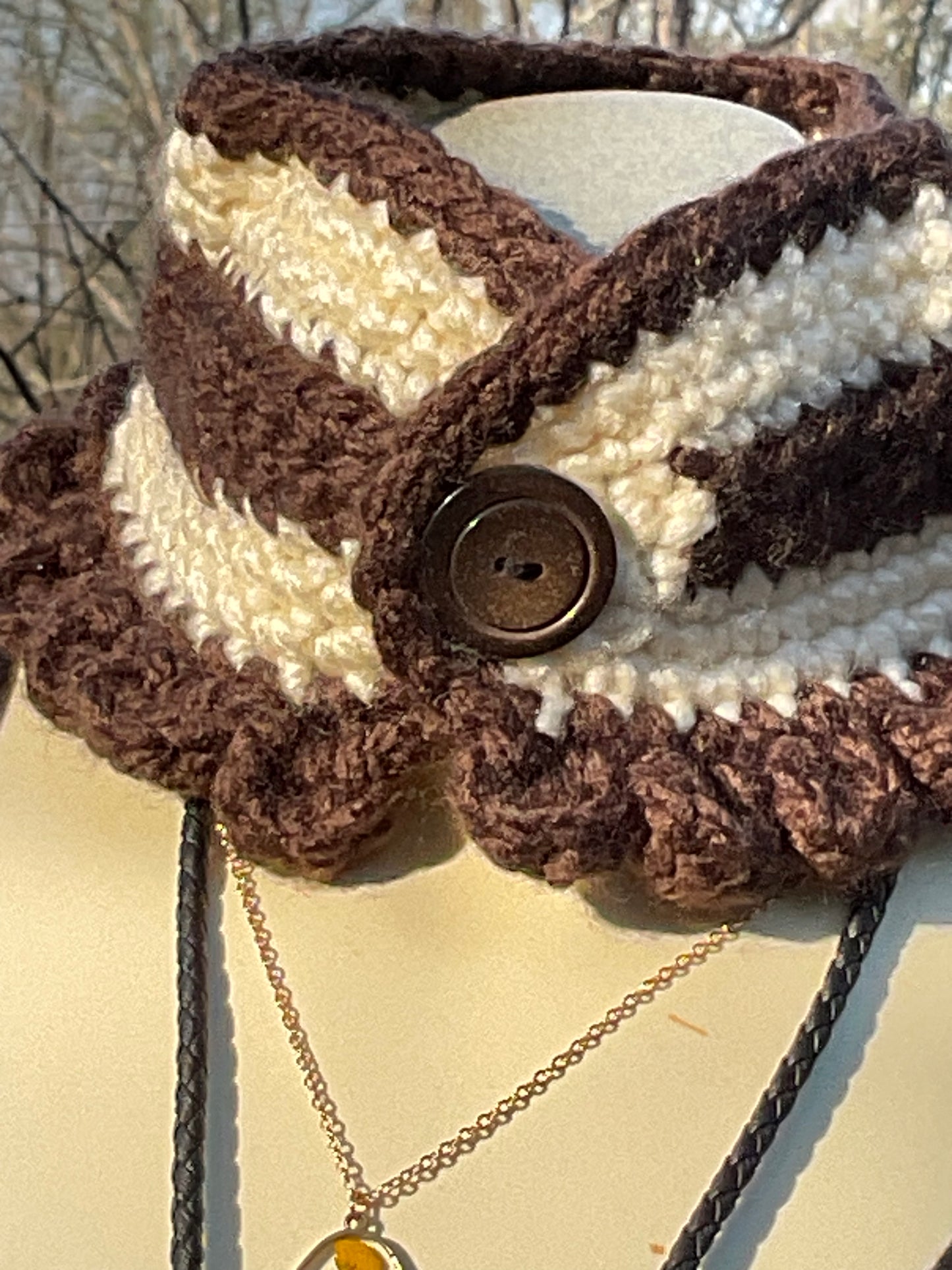 Crochet Super Soft Neck Warmer Brown and Aran Cream