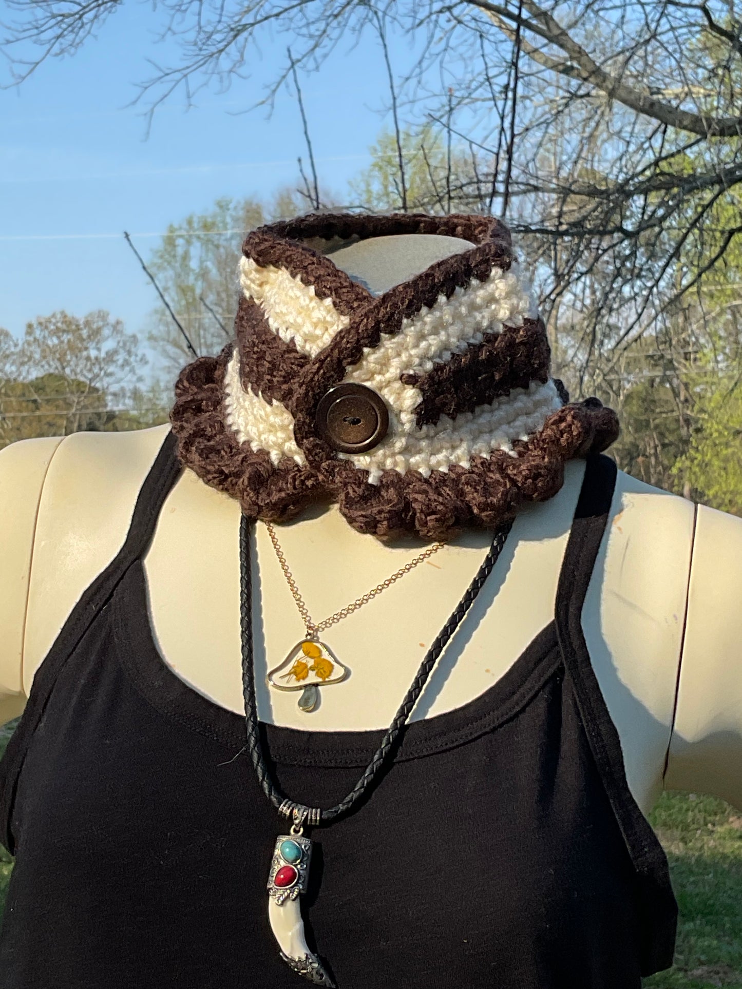 Crochet Super Soft Neck Warmer Brown and Aran Cream