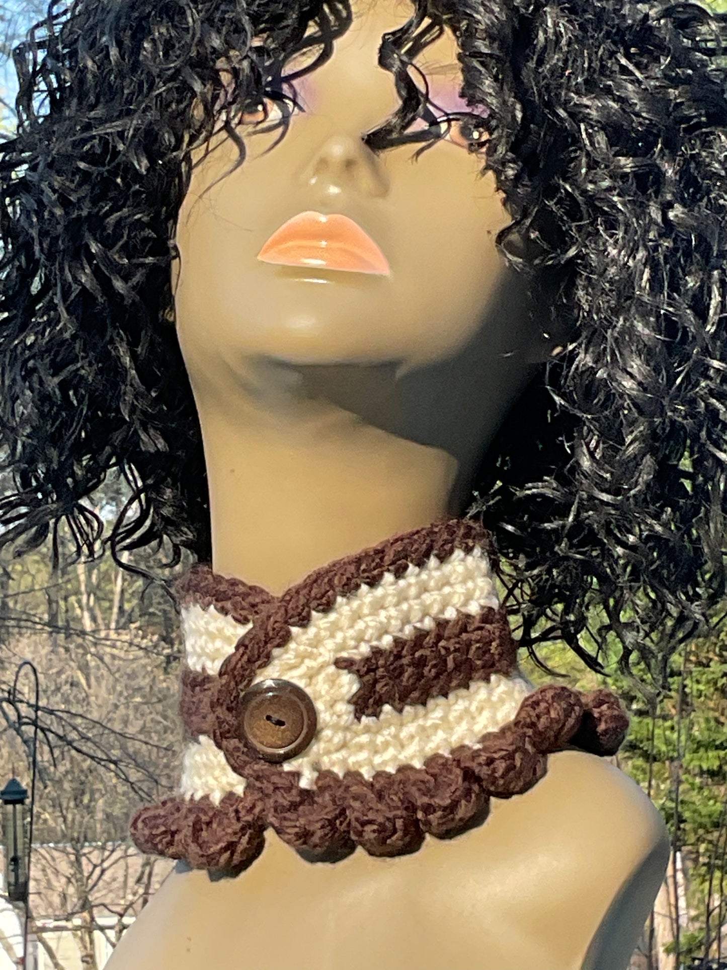 Crochet Super Soft Neck Warmer Brown and Aran Cream