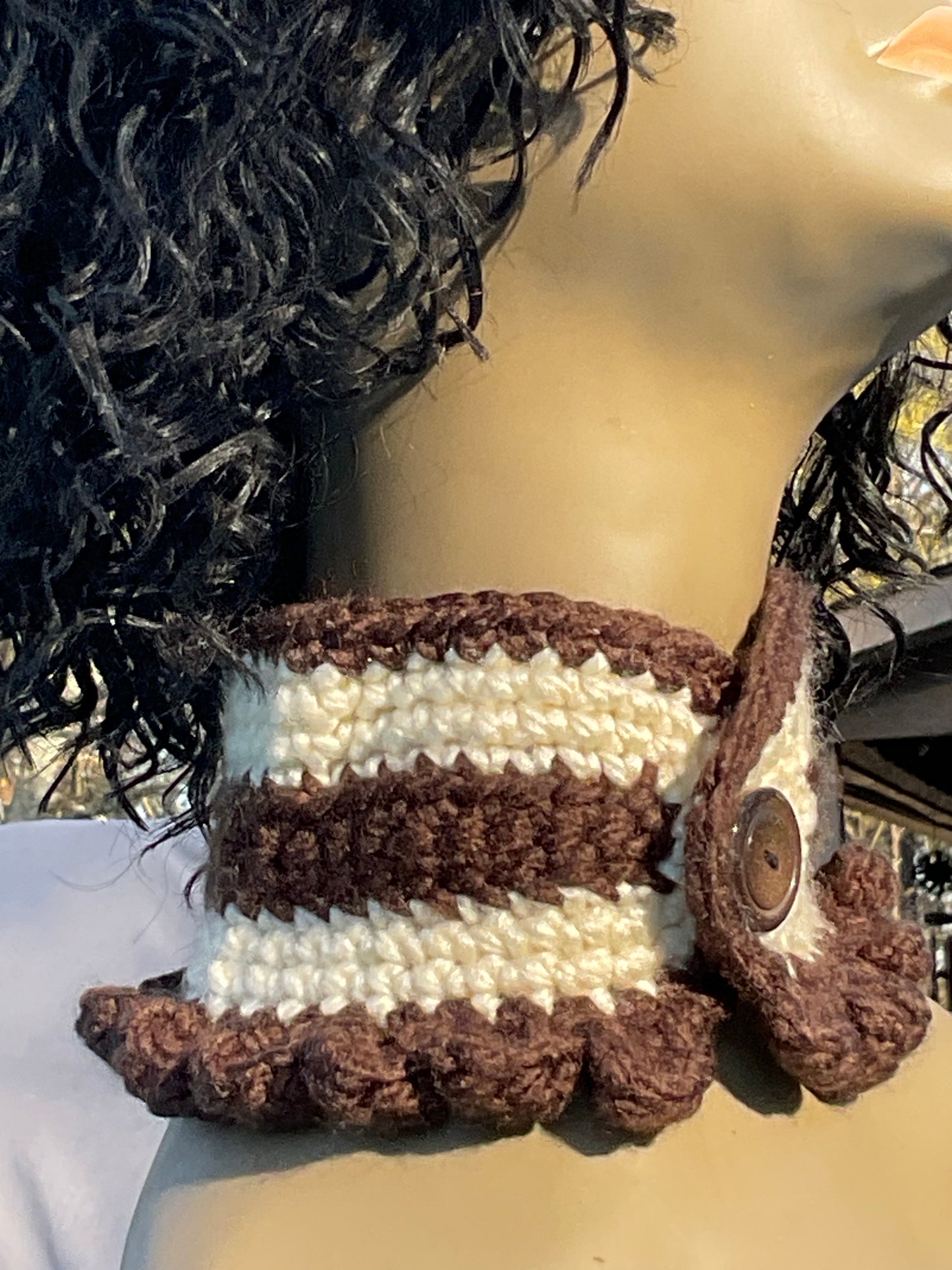 Crochet Super Soft Neck Warmer Brown and Aran Cream