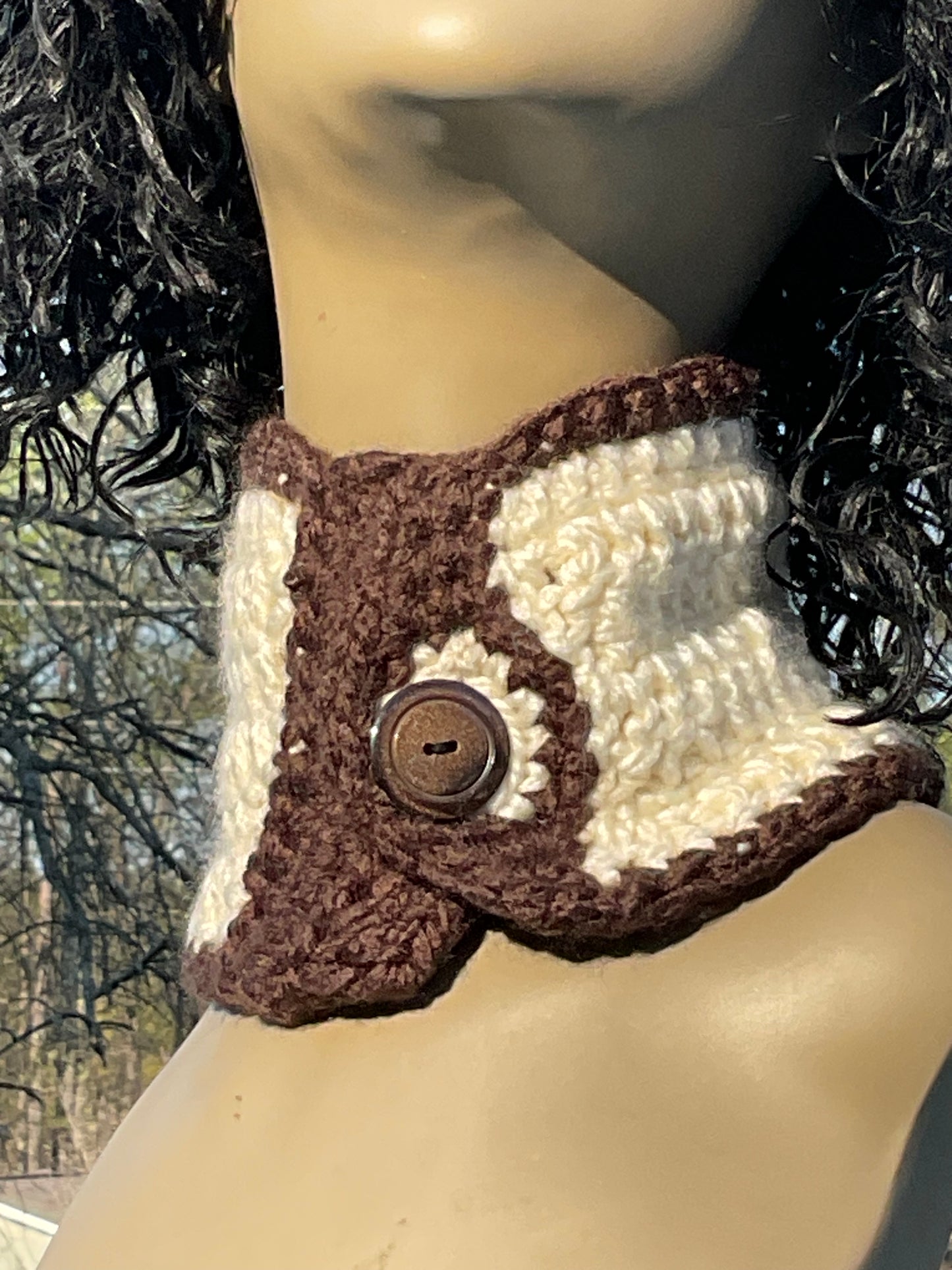 Crochet Super Soft Neck Warmer Brown and Aran