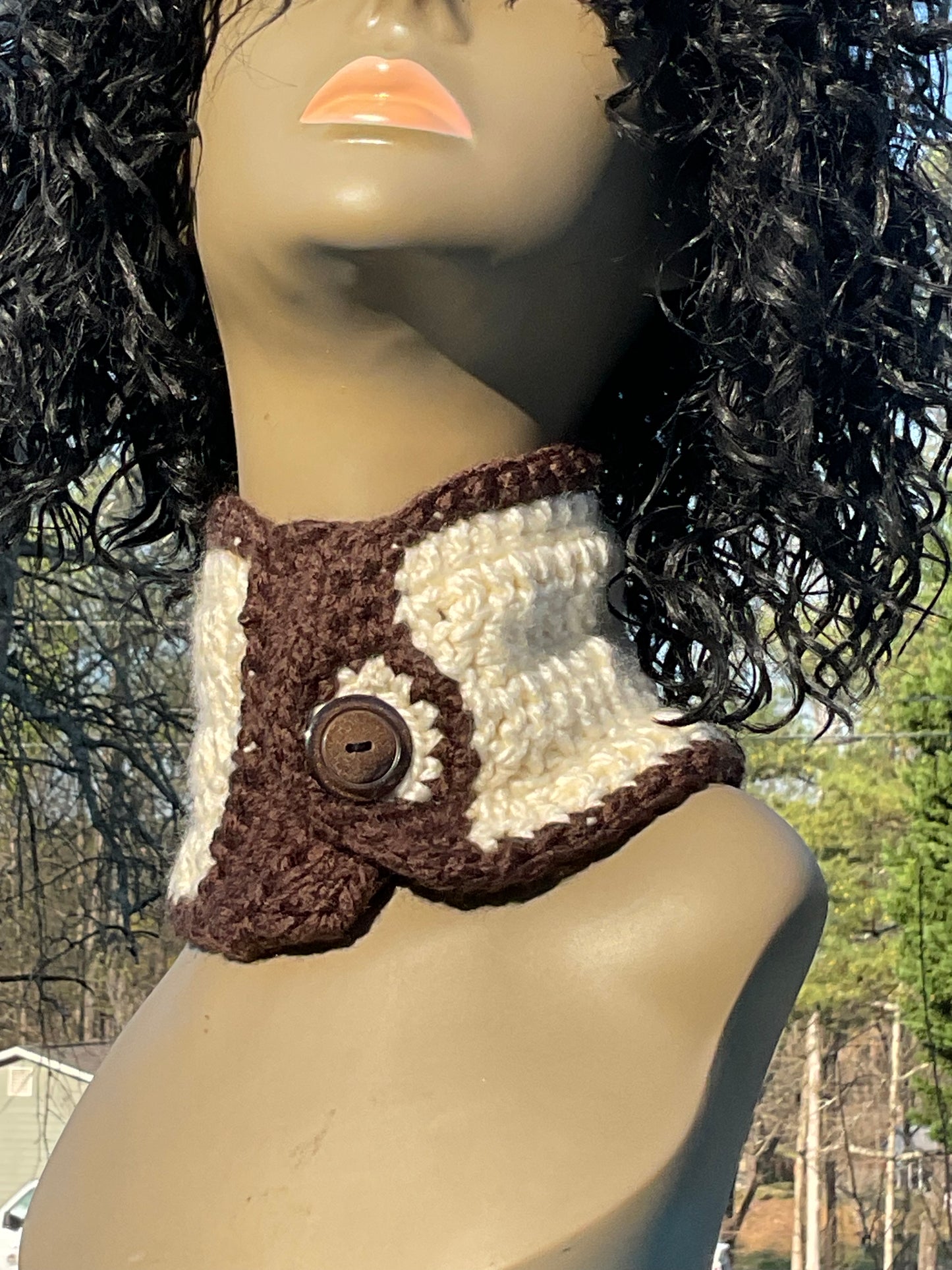 Crochet Super Soft Neck Warmer Brown and Aran