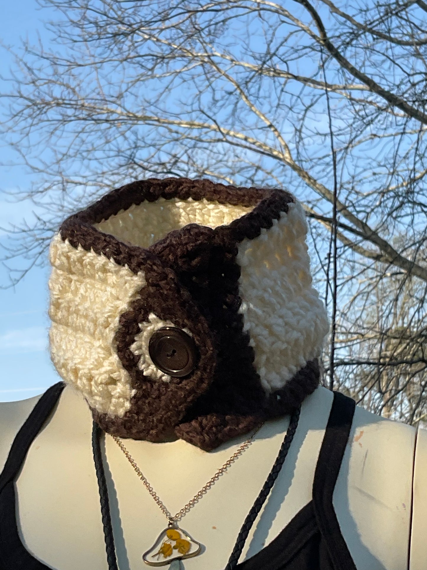 Crochet Super Soft Neck Warmer Brown and Aran