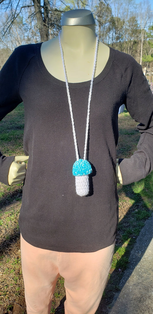 Crochet Mushroom Lip Gloss Lighter Money Holder White W/ Turquoise Cap