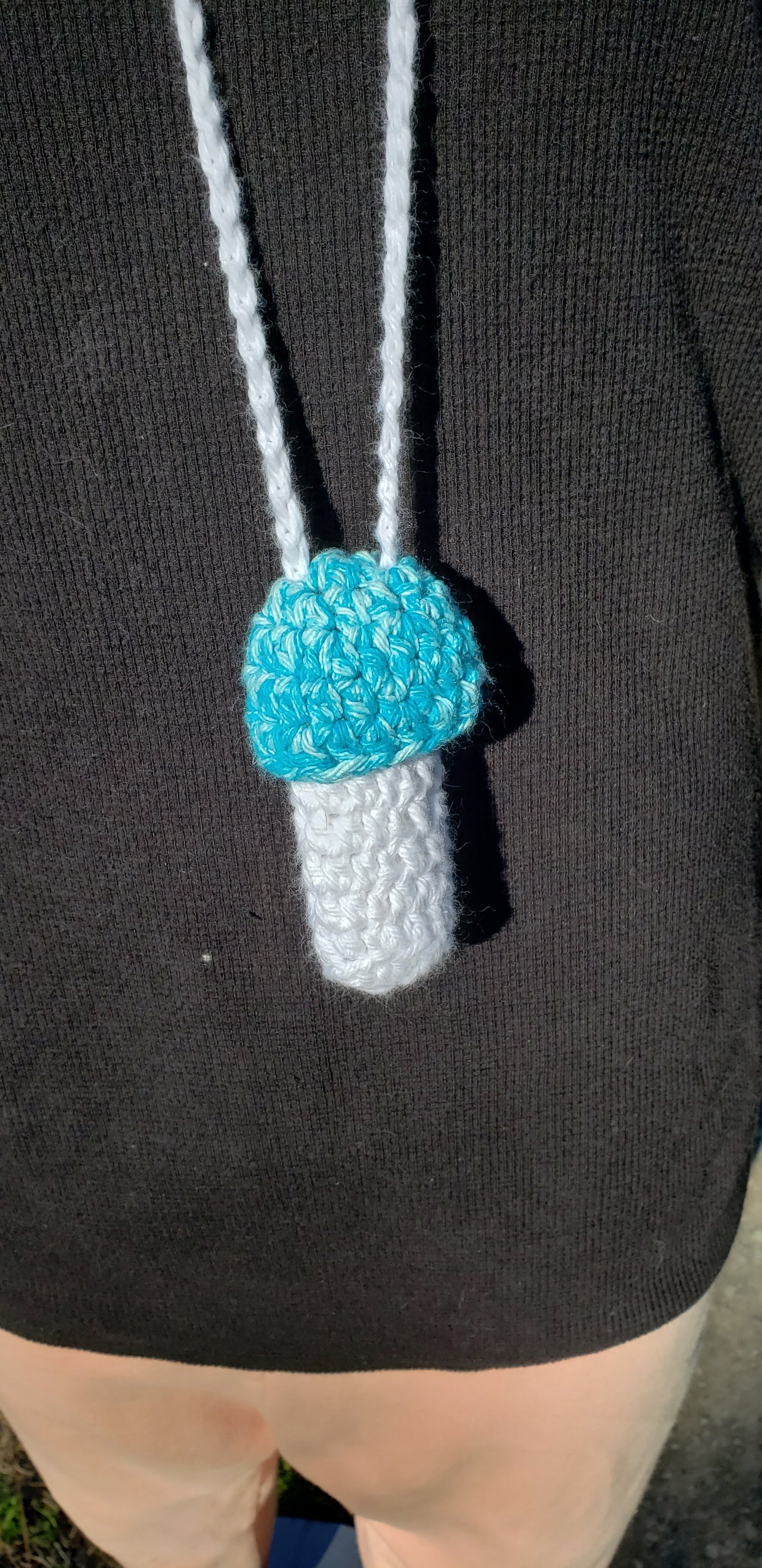 Crochet Mushroom Lip Gloss Lighter Money Holder White W/ Turquoise Cap