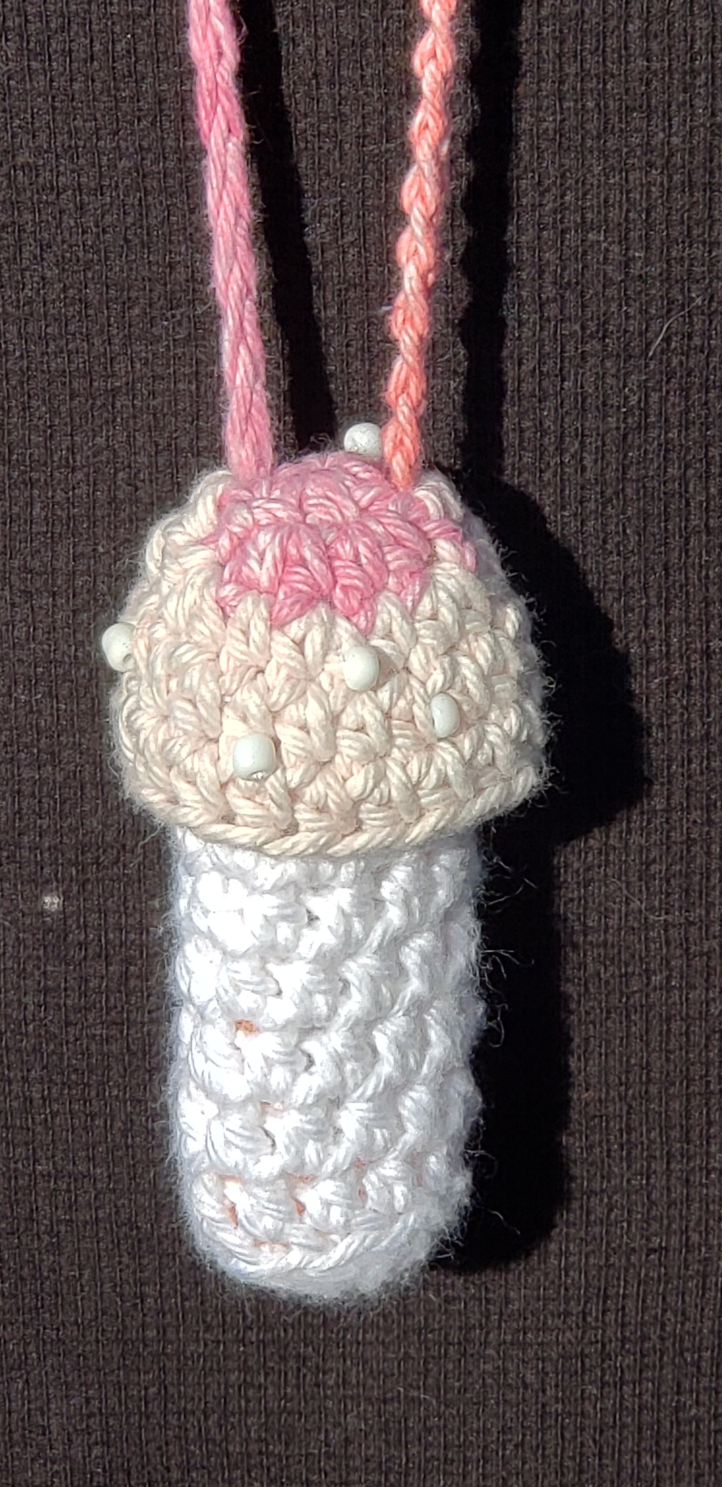 Crochet Mushroom Lip Gloss Lighter Money Holder beaded White Pink