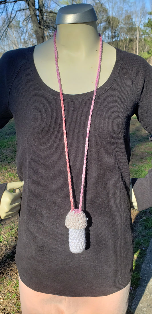 Crochet Mushroom Lip Gloss Lighter Money Holder beaded White Pink