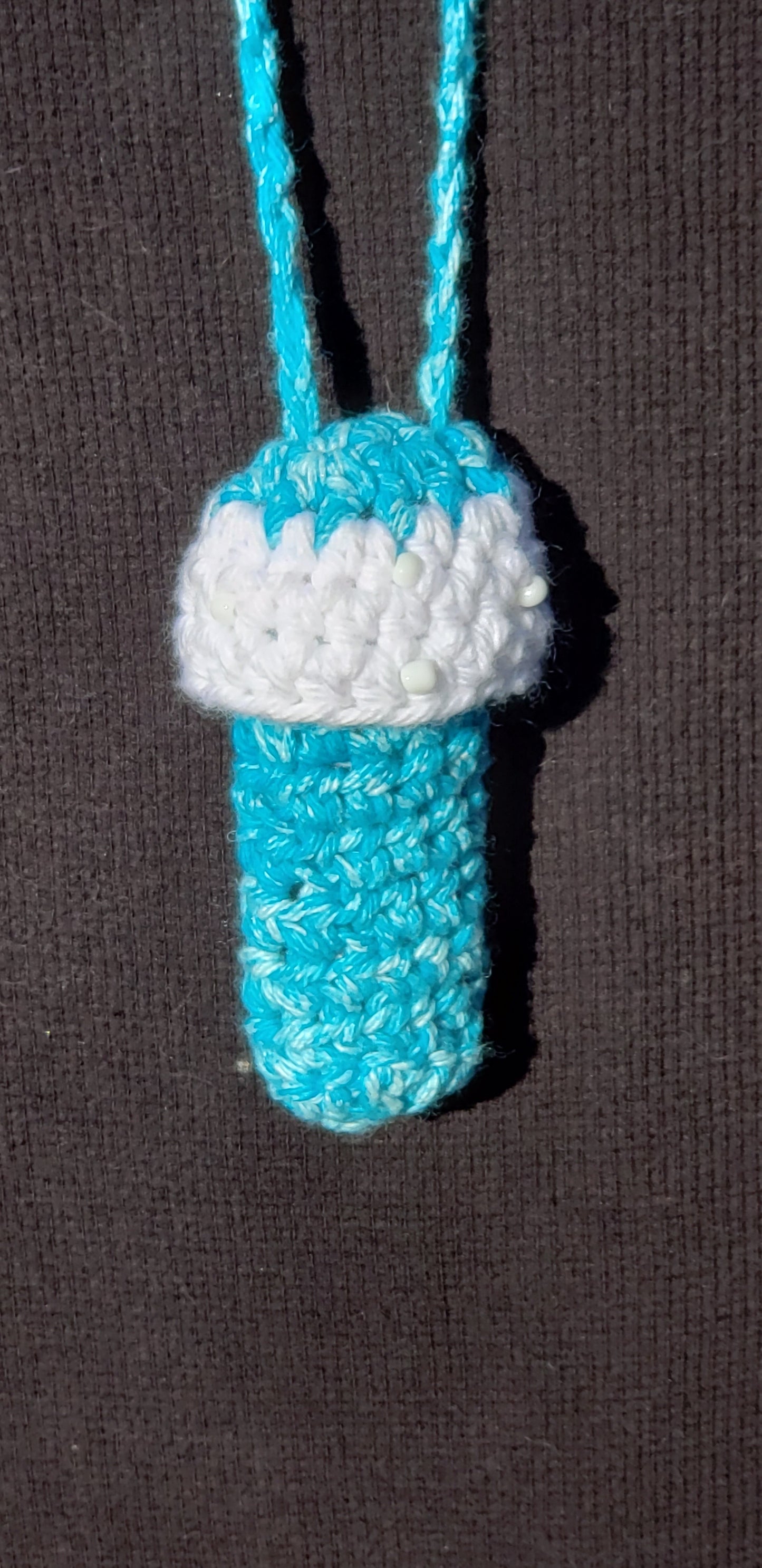 Crochet Mushroom Lip Gloss Lighter Money Holder beaded White Turqouise