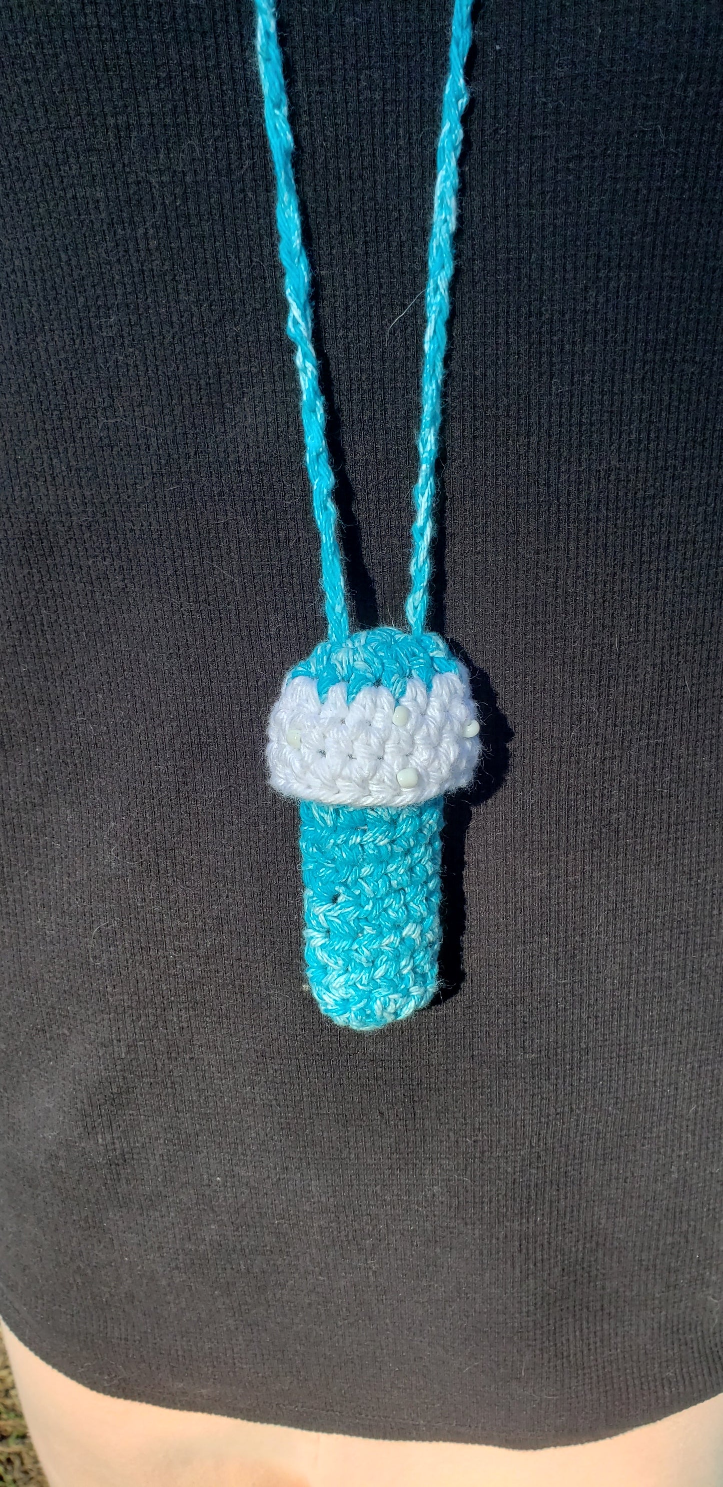 Crochet Mushroom Lip Gloss Lighter Money Holder beaded White Turqouise