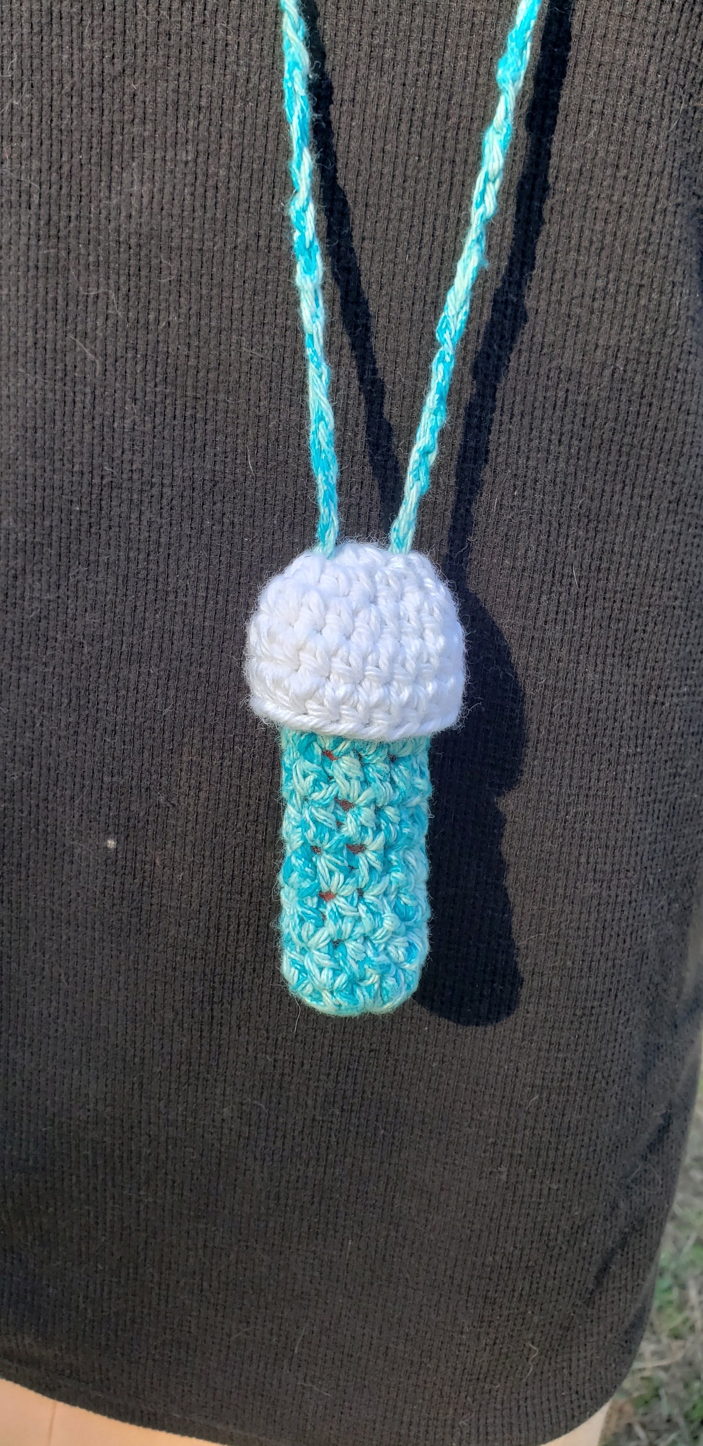 Crochet Mushroom Lip Gloss Lighter Money Holder Turquoise and White Cap