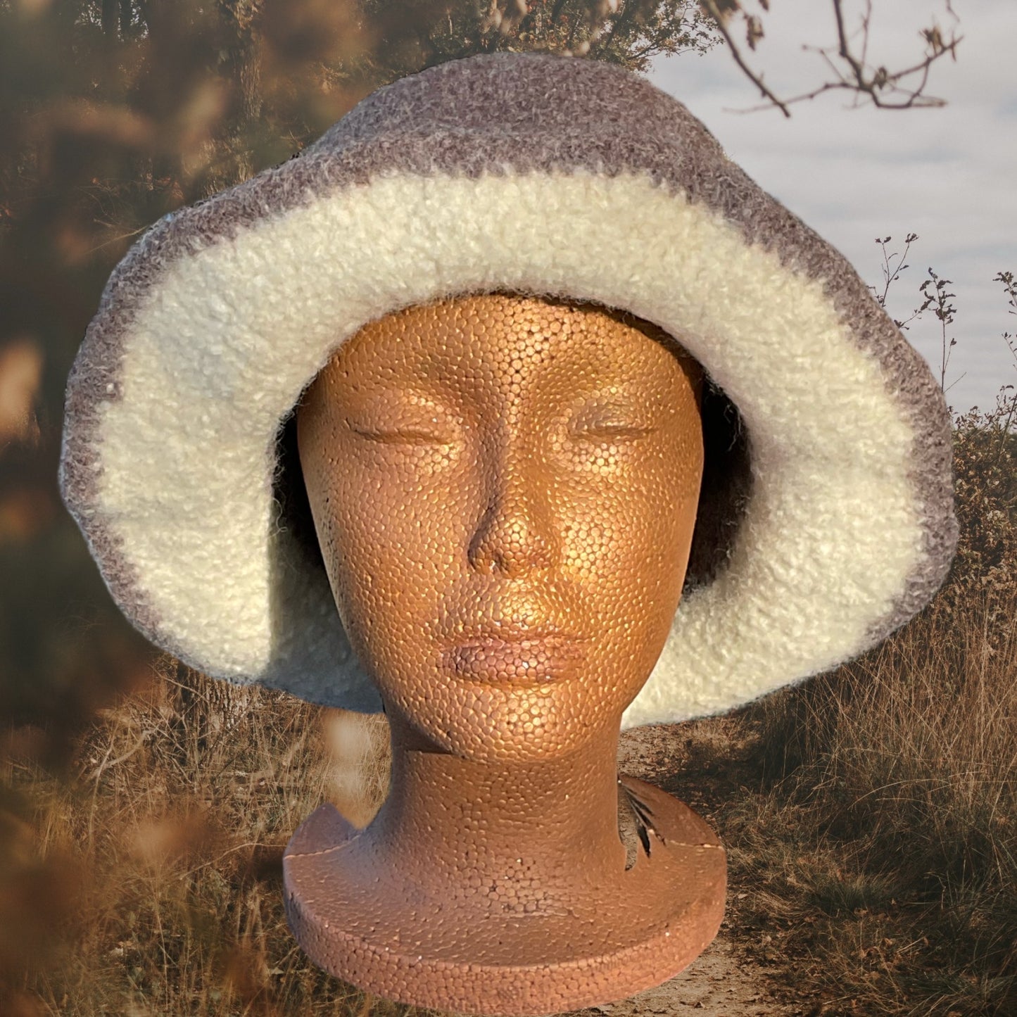 100% Wool Felted Crochet Hat Aran, Heath Heather Grey Color