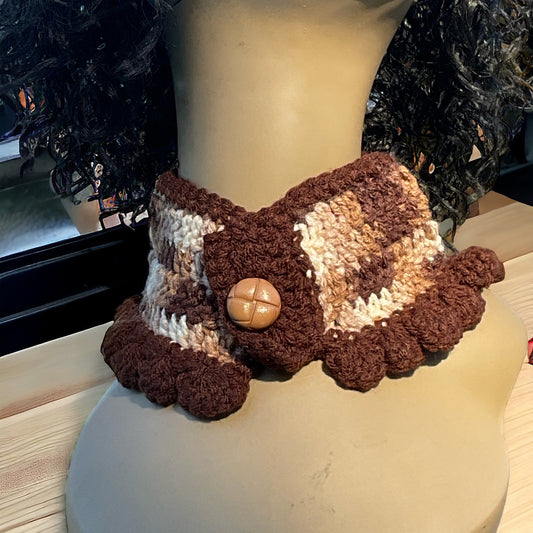 Multi Brown Crochet Neck warmer Choker w/ button