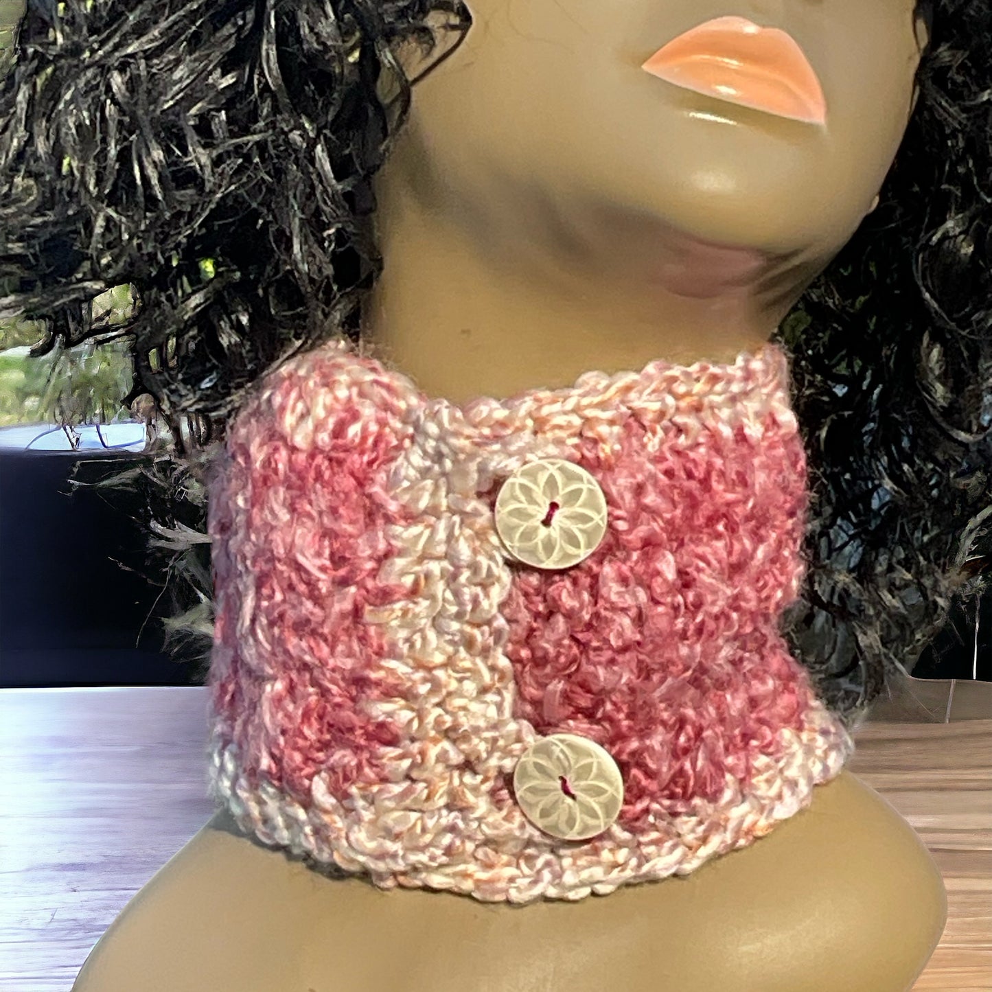 Handmade Crochet Neck warmer Choker Yarn Button