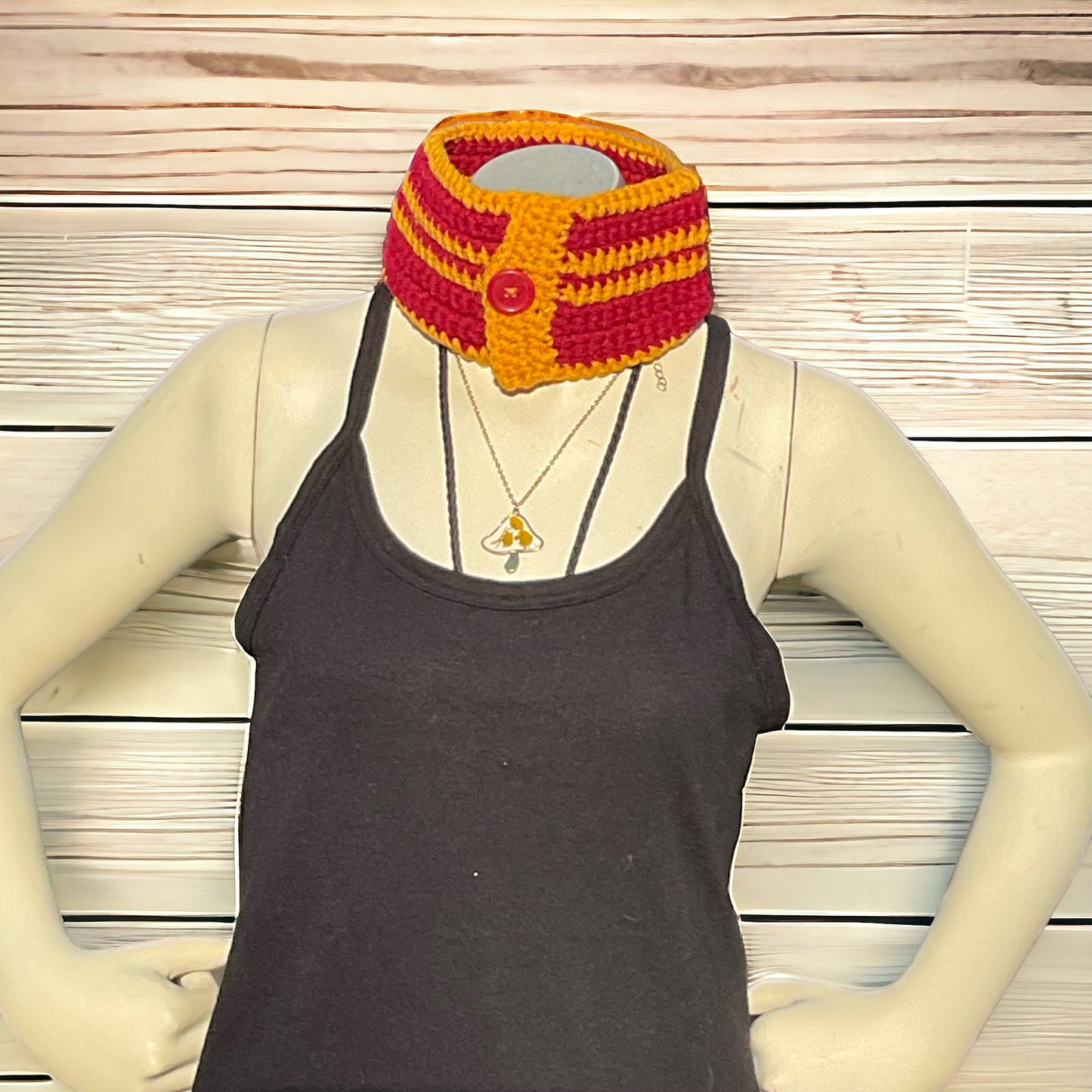 Handmade Crochet Burgundy Gold Neck warmer Choker with Button Red Heart yarn Acrylic