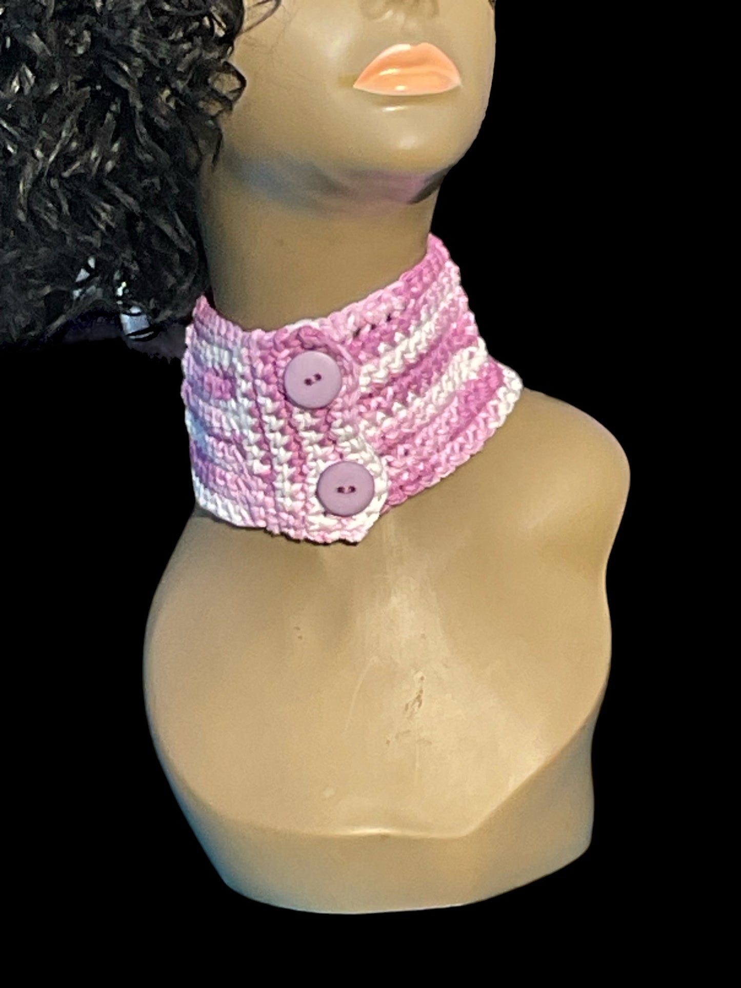 Handmade Crochet Lavender White Neck warmer Choker with Purple Button Cotton yarn