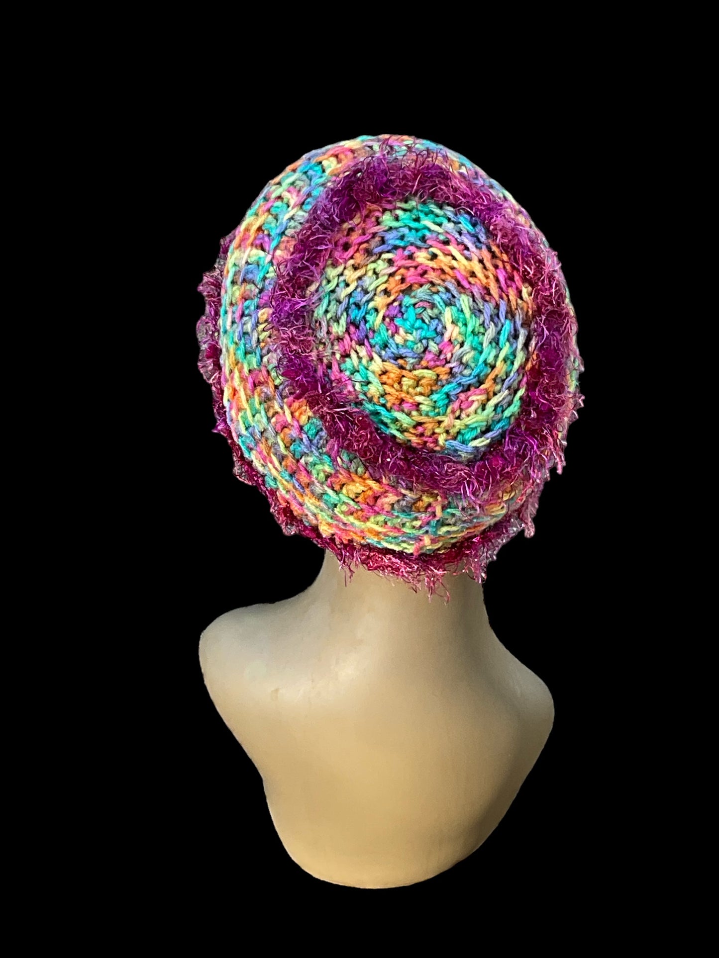 Crochet Hat & Scarf set Multicolored with fringe and sparkle Yarn edging OOAK Size All