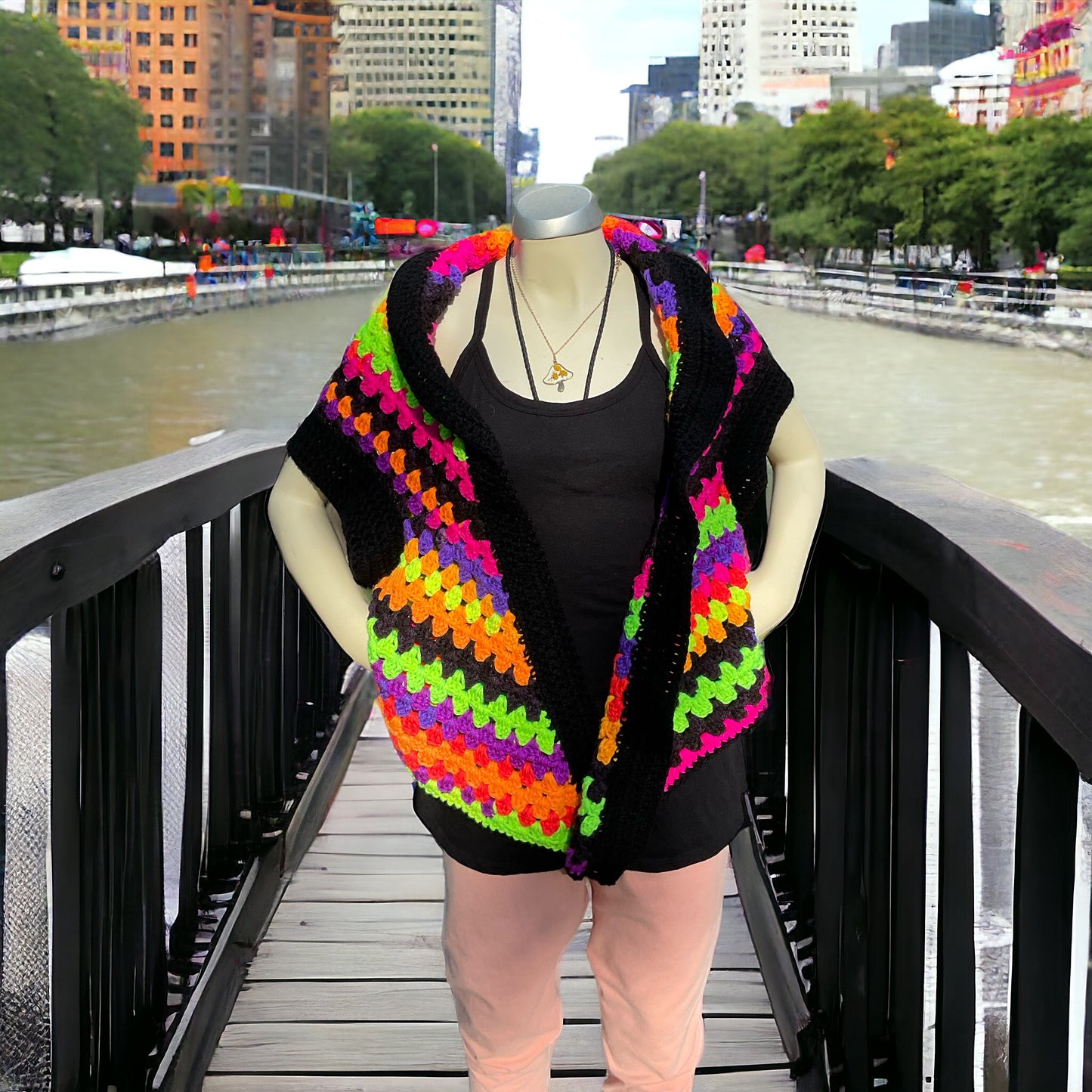 Crochet Neon Bolermo Style Shrug Bright Colors Sz M/L