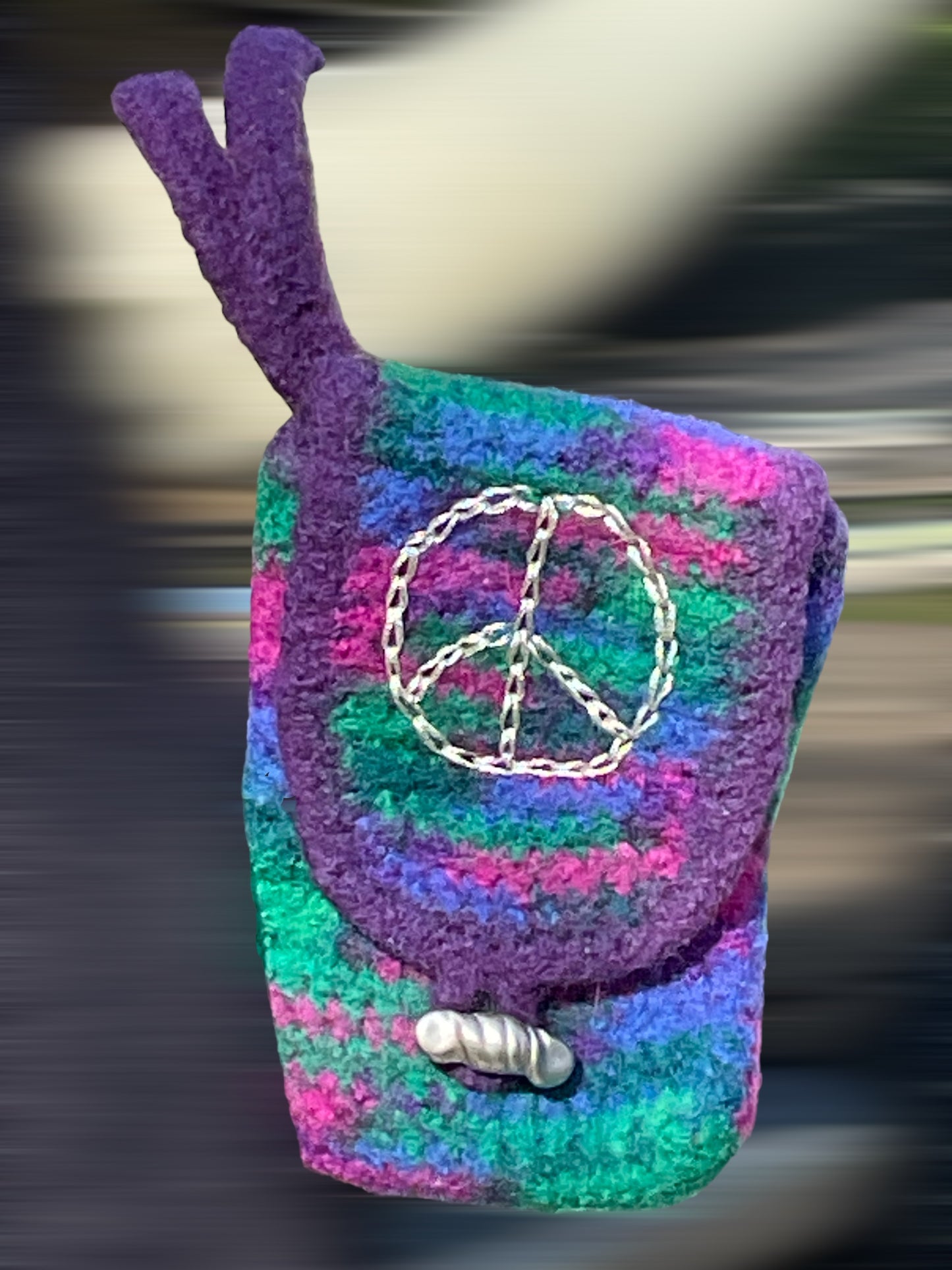 Handcrafted Crochet Wristlet Peace Sign Multi Color for Phone, ID, Cash, lipgloss