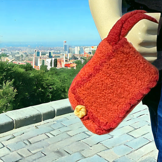 Hand Felted Wallet Wristlet w/ button closure Pumpkin Orange