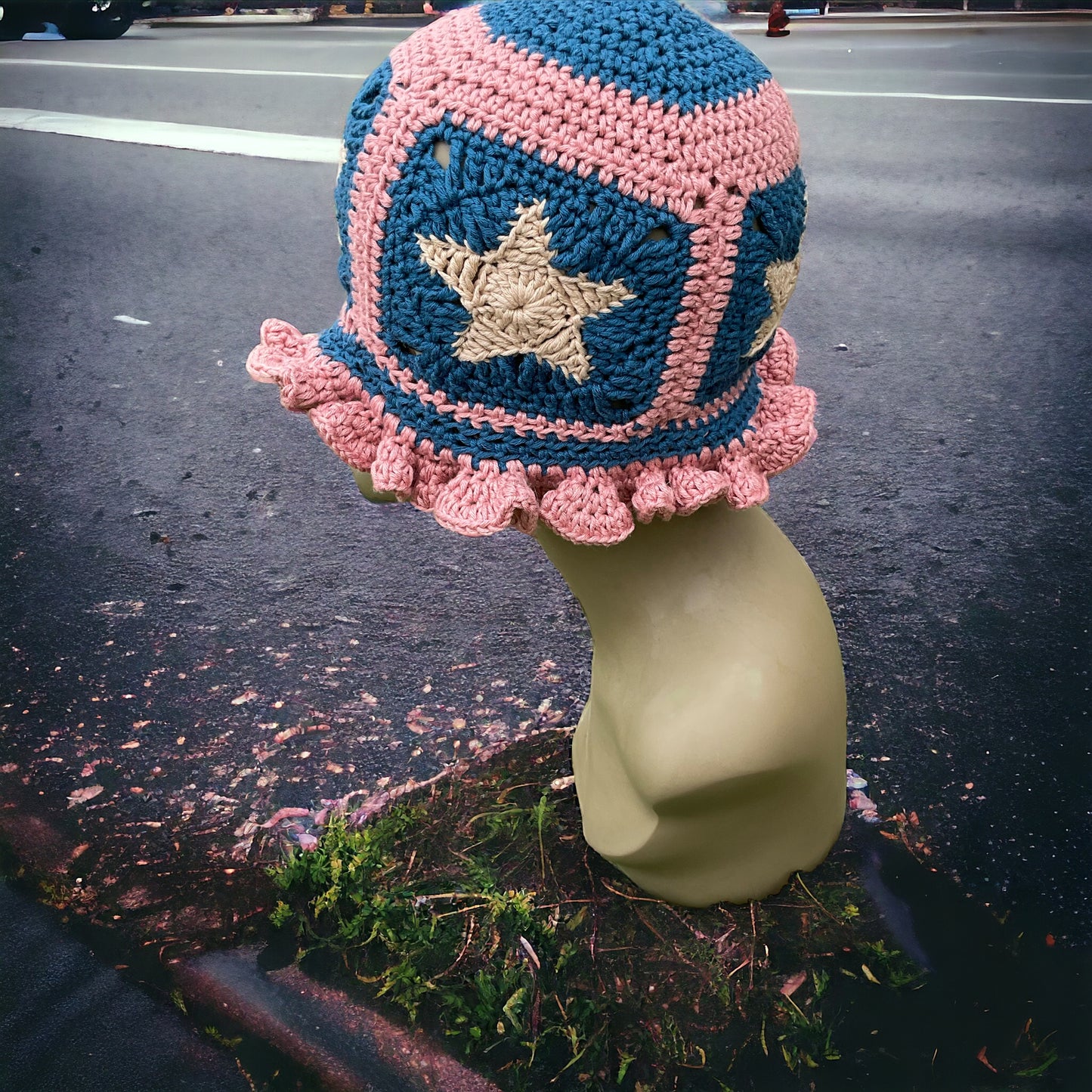 Unique OOAK Handmade Crochet Star Granny Square Hat