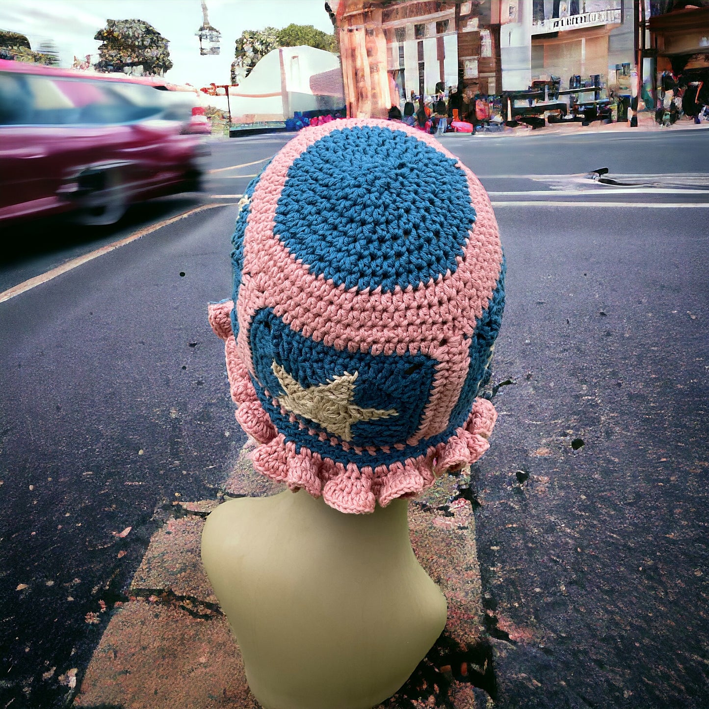 Unique OOAK Handmade Crochet Star Granny Square Hat