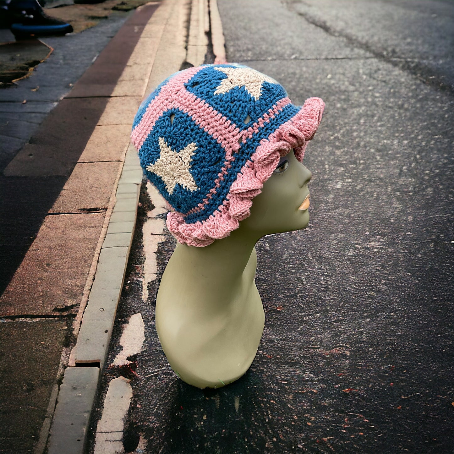 Unique OOAK Handmade Crochet Star Granny Square Hat