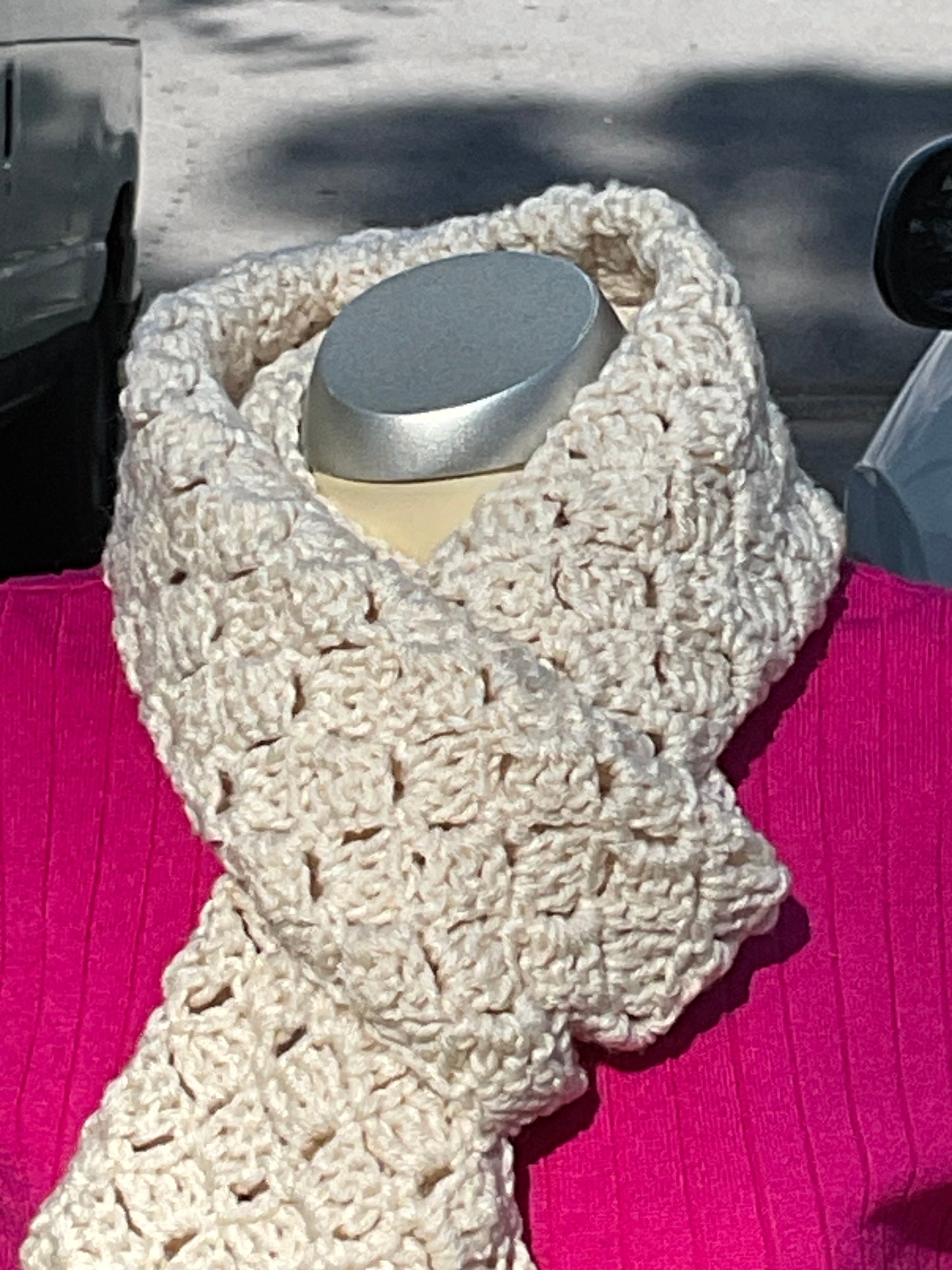 Soft Chunky Crochet Cream Scarf Lightweight Handmade