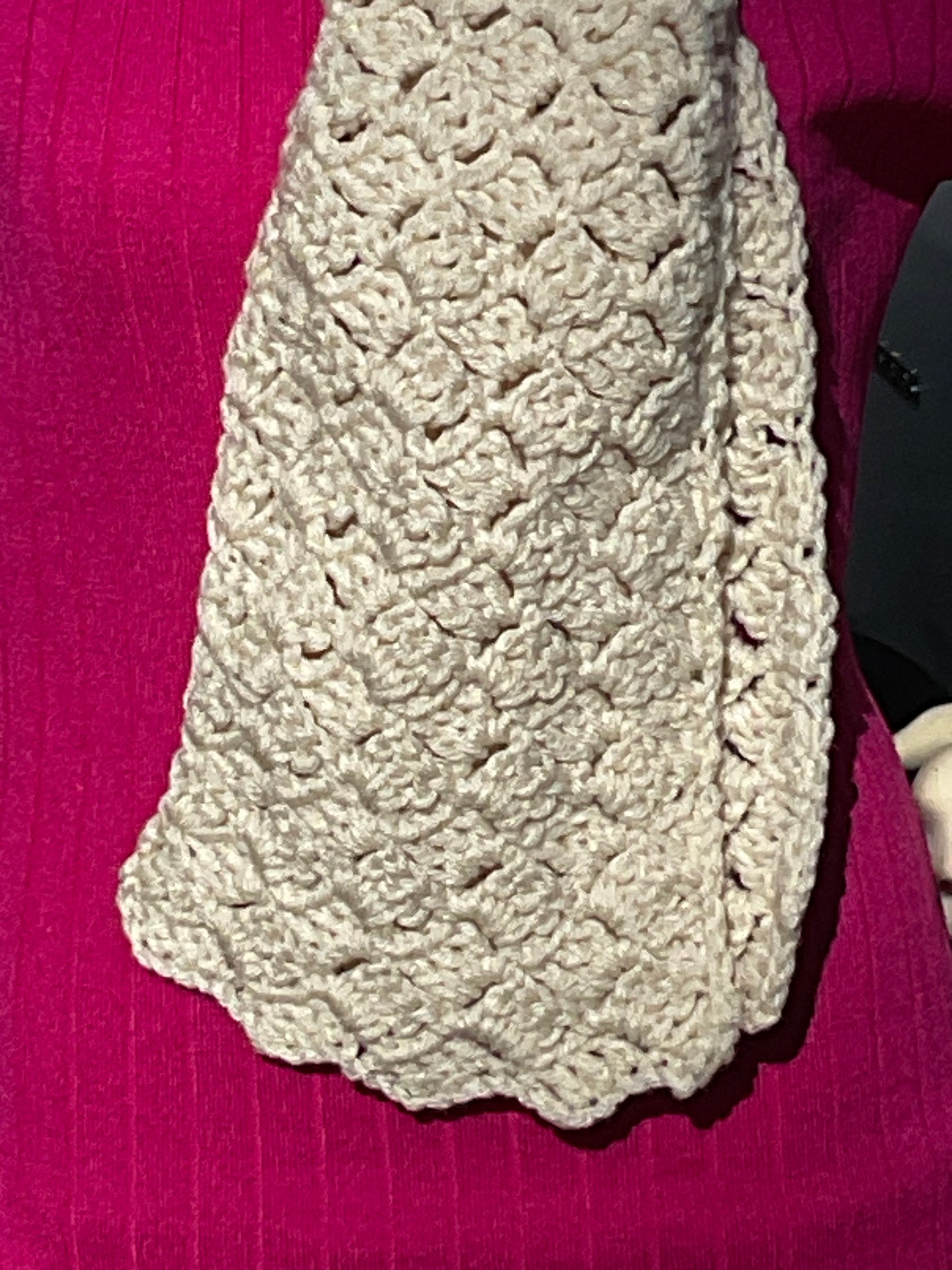 Soft Chunky Crochet Cream Scarf Lightweight Handmade