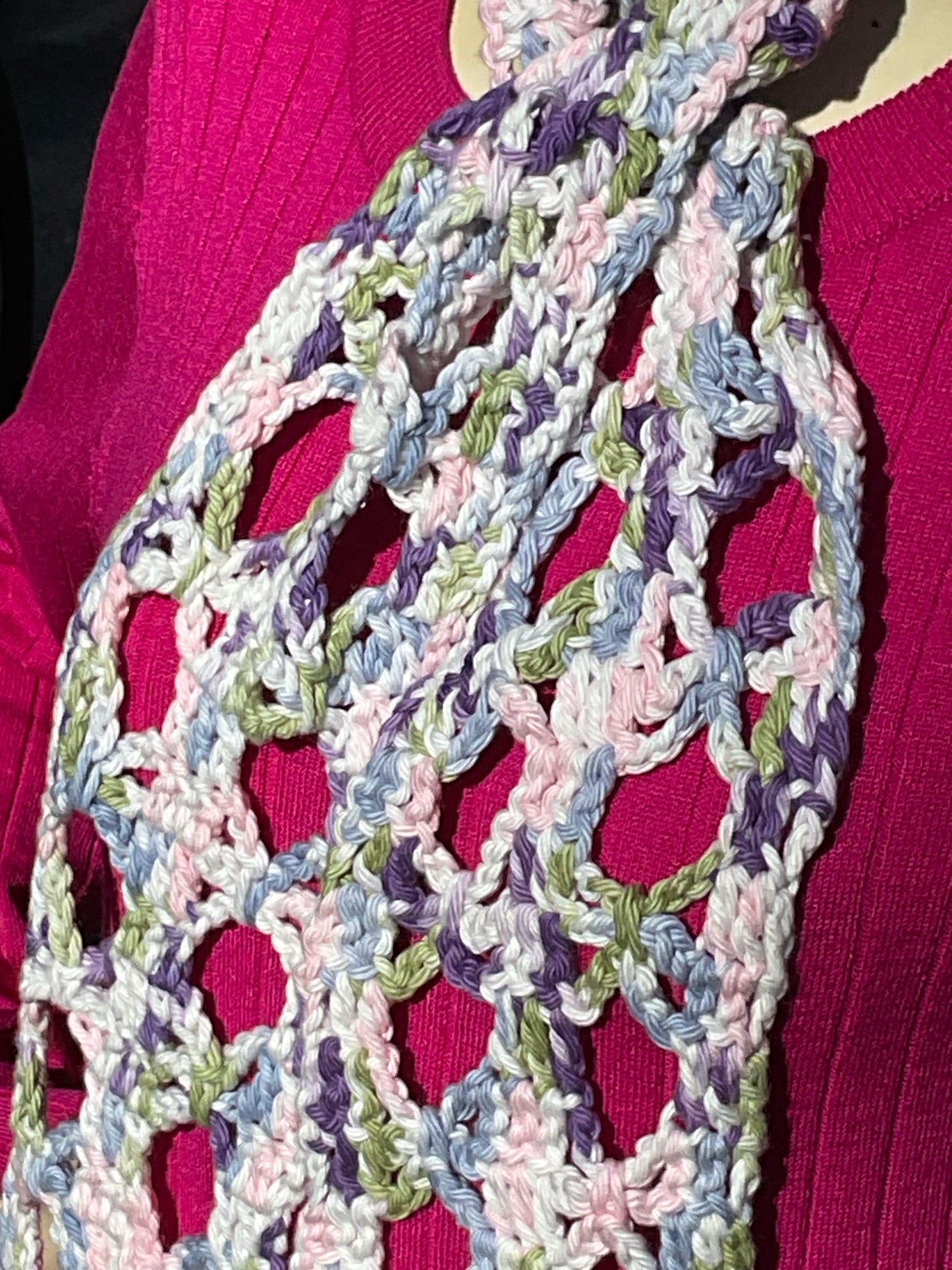 Crochet Spring Scarf 100% Cotton Multicolored Handmade