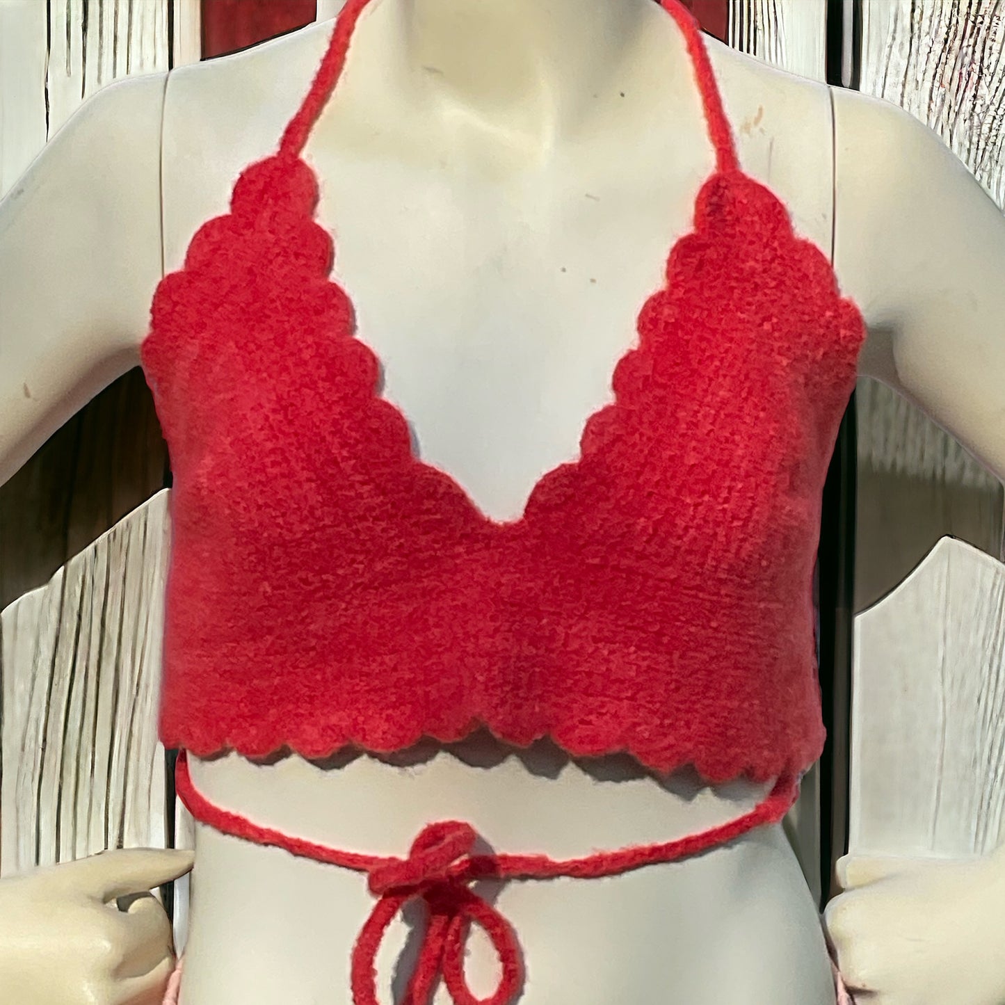 Red Hot Felted Crochet Tank top with 2-way tie