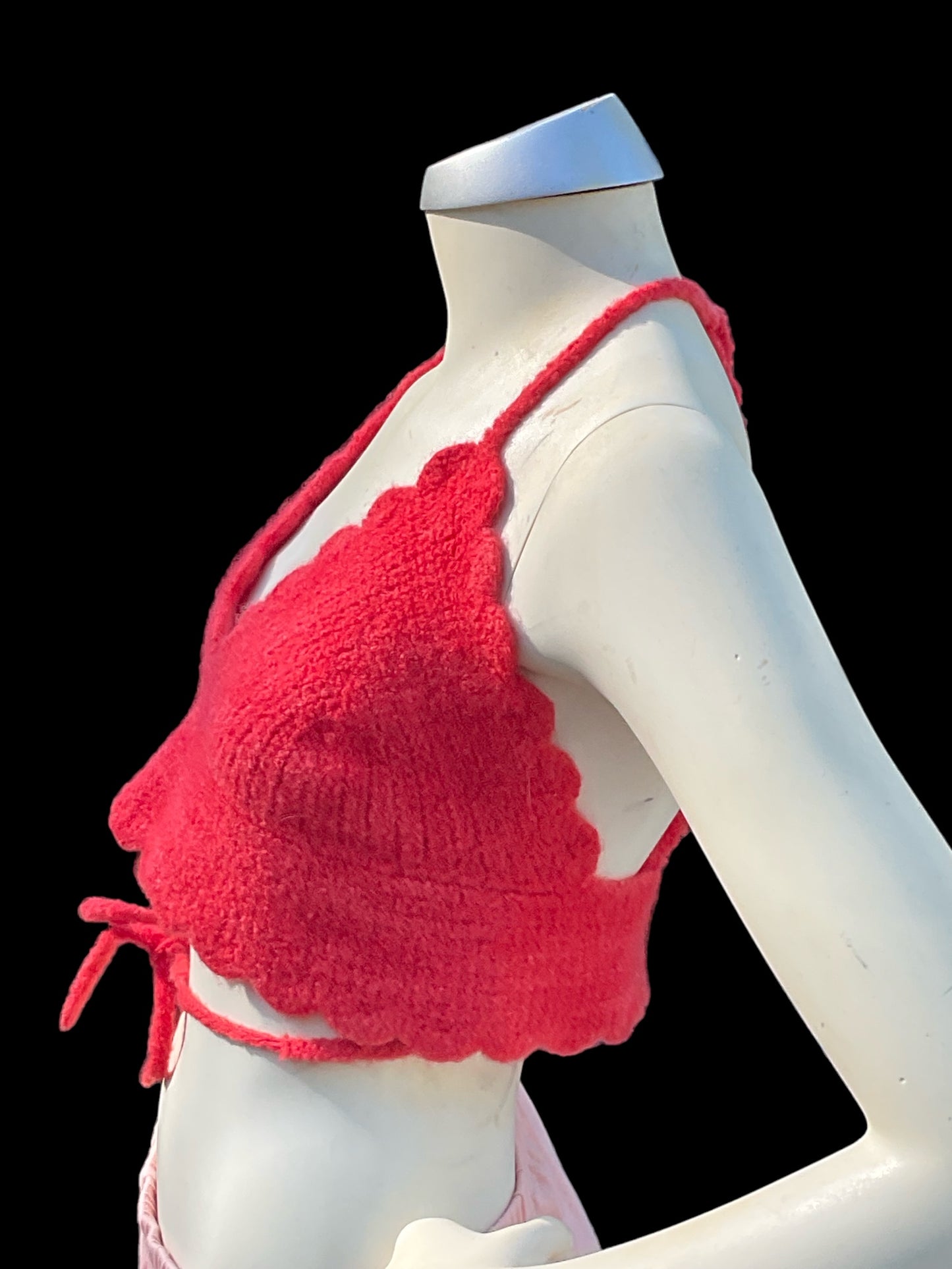 Red Hot Felted Crochet Tank top with 2-way tie