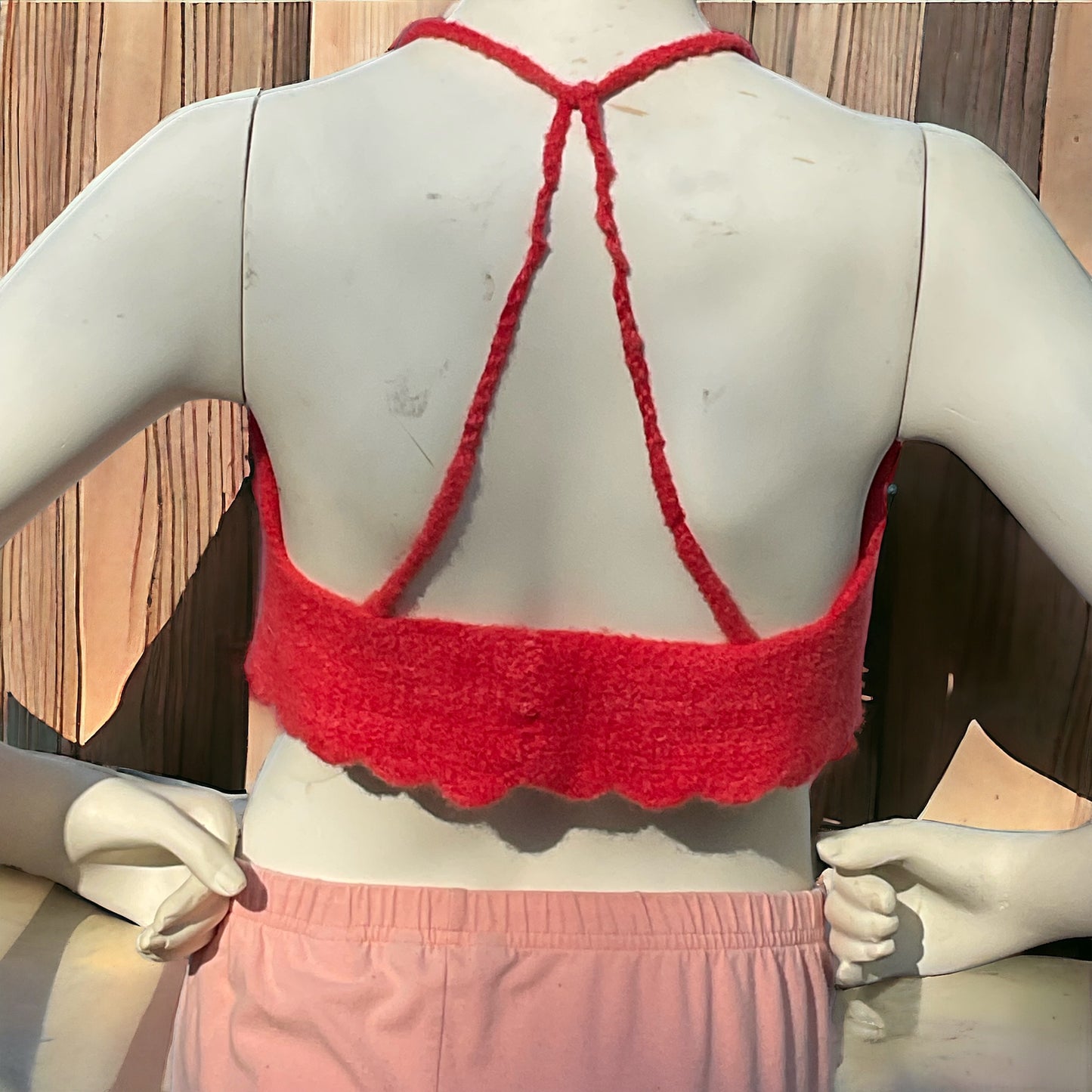 Red Hot Felted Crochet Tank top with 2-way tie