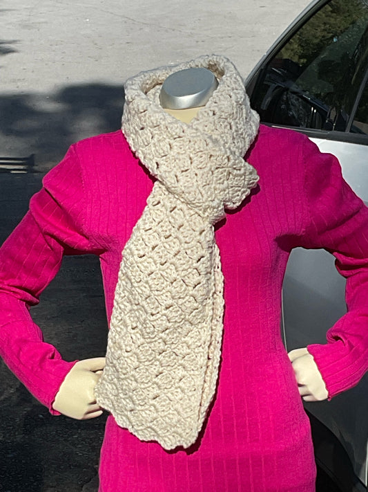 Soft Chunky Crochet Cream Scarf Lightweight Handmade